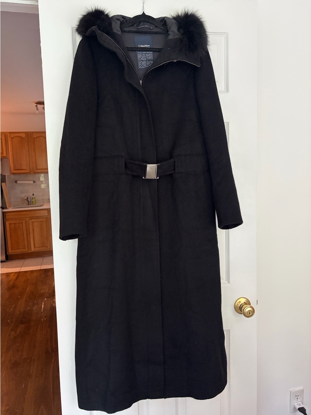‘S MaxMara Black Alpaca Wool Fox Fur-Trim Hood (fits like a Small)